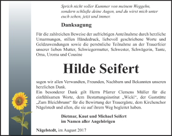 Traueranzeige von Hilde Seifert von Thüringer Allgemeine, Thüringische Landeszeitung