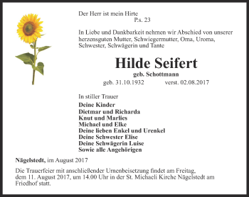 Traueranzeige von Hilde Seifert von Thüringer Allgemeine, Thüringische Landeszeitung