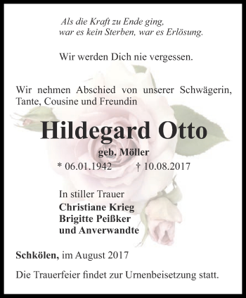 Traueranzeige von Hildegard Otto von Ostthüringer Zeitung