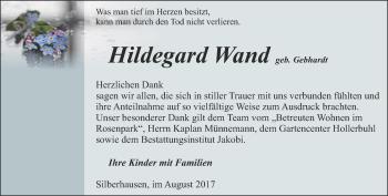 Traueranzeige von Hildegard Wand von Thüringer Allgemeine