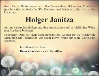 Traueranzeige von Holger Janitza von Thüringer Allgemeine, Thüringische Landeszeitung