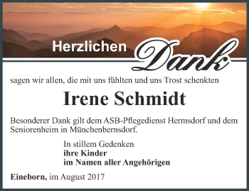 Traueranzeige von Irene Schmidt von Ostthüringer Zeitung