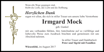 Traueranzeige von Irmgard Mock von Thüringer Allgemeine