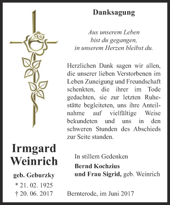 Traueranzeige von Irmgard Weinrich von Thüringer Allgemeine