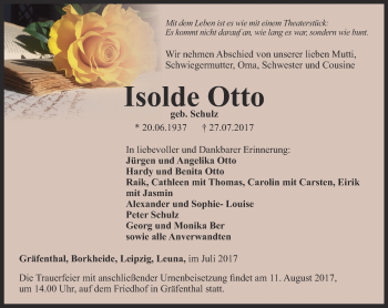 Traueranzeige von Isolde Otto von Ostthüringer Zeitung