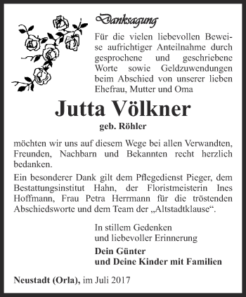 Traueranzeige von Jutta Völkner