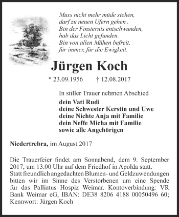 Traueranzeige von Jürgen Koch von Thüringer Allgemeine, Thüringische Landeszeitung