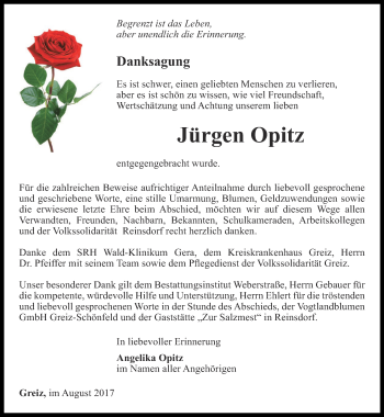 Traueranzeige von Jürgen Opitz von Ostthüringer Zeitung