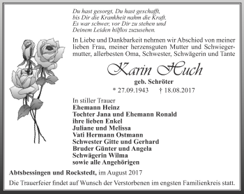 Traueranzeige von Karin Huch von Thüringer Allgemeine