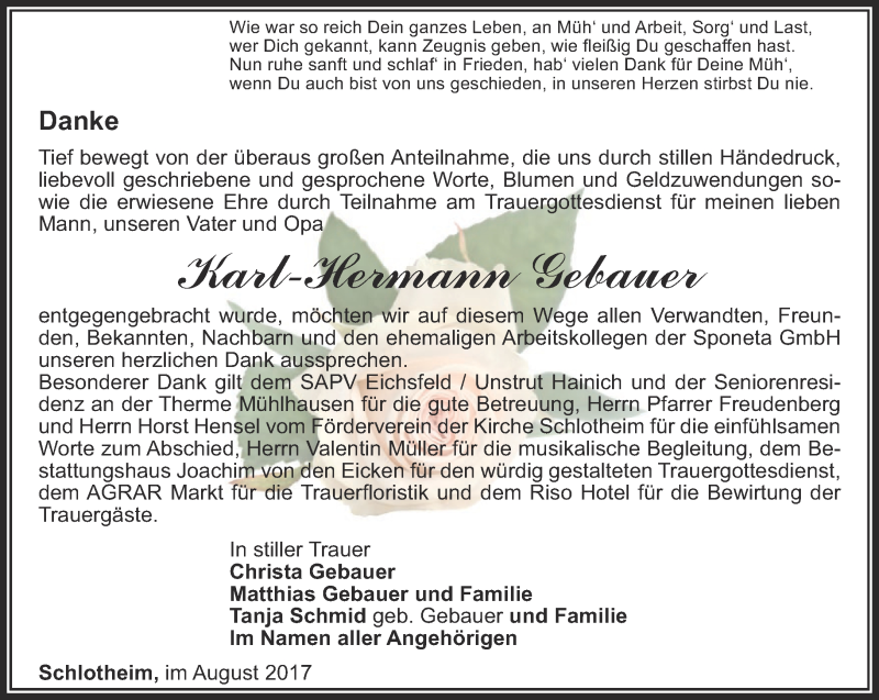  Traueranzeige für Karl-Hermann Gebauer vom 26.08.2017 aus Thüringer Allgemeine, Thüringische Landeszeitung