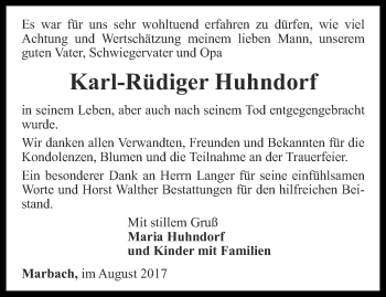 Traueranzeige von Karl-Rüdiger Huhndorf von Thüringer Allgemeine, Thüringische Landeszeitung