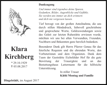 Traueranzeige von Klara Kirchberg von Thüringer Allgemeine