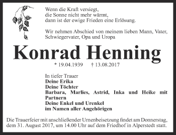 Traueranzeige von Konrad Henning von Thüringer Allgemeine, Thüringische Landeszeitung