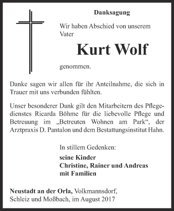 Traueranzeige von Kurt Wolf