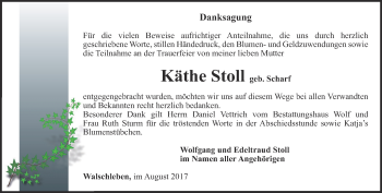 Traueranzeige von Käthe Stoll von Thüringer Allgemeine, Thüringische Landeszeitung