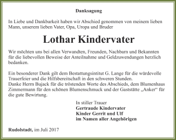 Traueranzeige von Lothar Kindervater