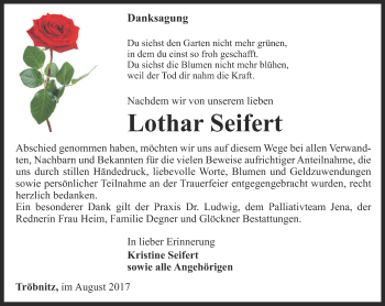 Traueranzeige von Lothar Seifert von Ostthüringer Zeitung