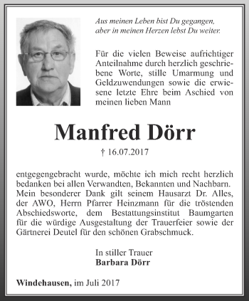 Traueranzeige von Manfred Dörr von Thüringer Allgemeine