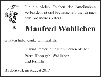 Traueranzeige von Manfred Wohlleben