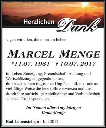 Traueranzeige von Marcel Menge von Ostthüringer Zeitung