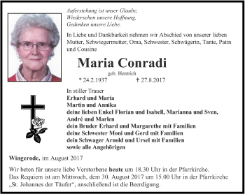 Traueranzeige von Maria Conradi von Thüringer Allgemeine