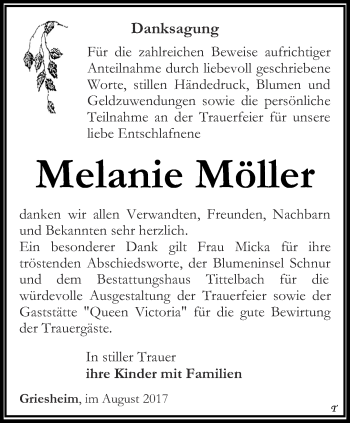 Traueranzeige von Melanie Möller von Thüringer Allgemeine