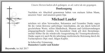 Traueranzeige von Michael Laufer von Thüringer Allgemeine, Thüringische Landeszeitung