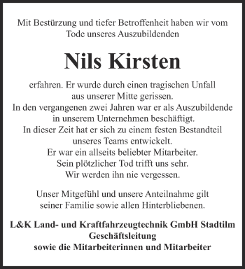 Traueranzeige von Nils Kirsten von Thüringer Allgemeine