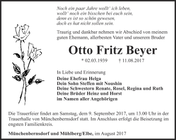 Traueranzeige von Otto Fritz Beyer von Ostthüringer Zeitung