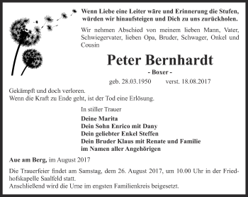 Traueranzeige von Peter Bernhardt von Ostthüringer Zeitung