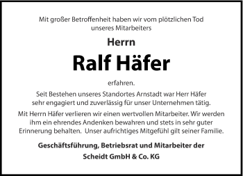 Traueranzeige von Ralf Häfer von Thüringer Allgemeine