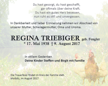 Traueranzeige von Regina Triebiger von Ostthüringer Zeitung