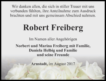 Traueranzeige von Robert Freiberg von Thüringer Allgemeine