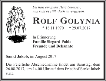 Traueranzeige von Rolf Golynia