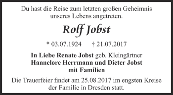 Traueranzeige von Rolf Jobst von Ostthüringer Zeitung