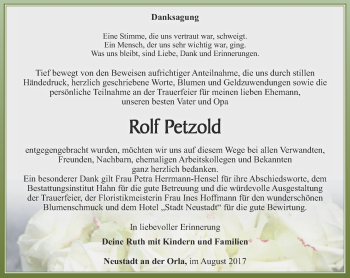 Traueranzeige von Rolf Petzold