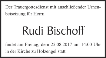 Traueranzeige von Rudi Bischoff von Thüringer Allgemeine