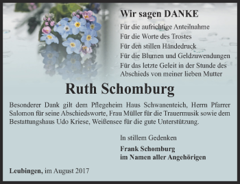 Traueranzeige von Ruth Schomburg von Thüringer Allgemeine