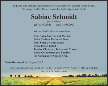 Traueranzeige von Sabine Schmidt