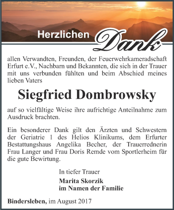 Traueranzeige von Siegfried Dombrowsky von Thüringer Allgemeine, Thüringische Landeszeitung