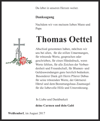 Traueranzeige von Thomas Oettel von Ostthüringer Zeitung