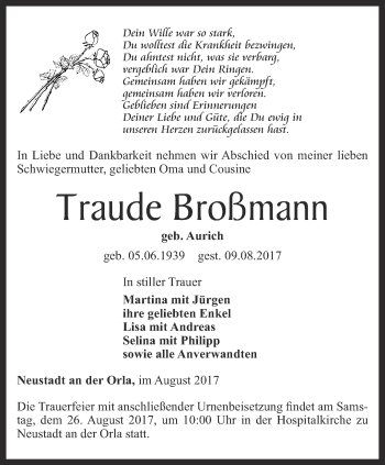 Traueranzeige von Traude Broßmann