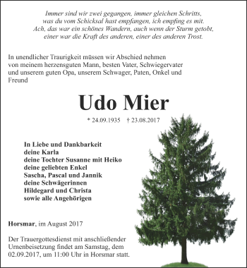 Traueranzeige von Udo Mier von Thüringer Allgemeine, Thüringische Landeszeitung