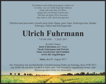 Traueranzeige von Ulrich Fuhrmann von Thüringer Allgemeine