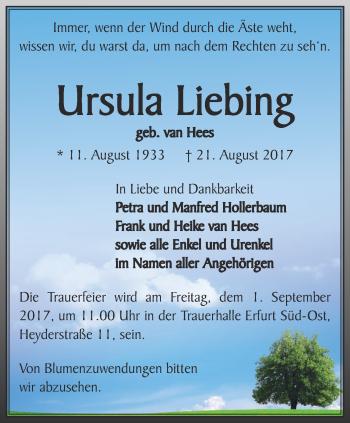 Traueranzeige von Ursula Liebing von Thüringer Allgemeine, Thüringische Landeszeitung