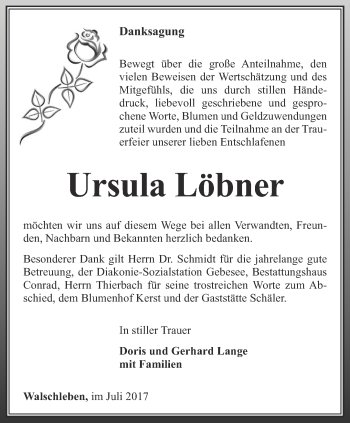 Traueranzeige von Ursula Löbner von Thüringer Allgemeine, Thüringische Landeszeitung