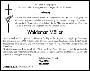 Traueranzeige von Waldemar Möller von Ostthüringer Zeitung