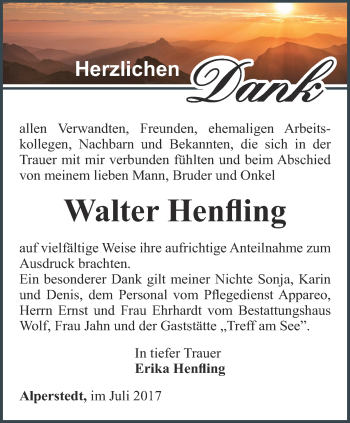 Traueranzeige von Walter Henfling von Thüringer Allgemeine, Thüringische Landeszeitung