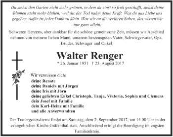 Traueranzeige von Walter Renger von Ostthüringer Zeitung