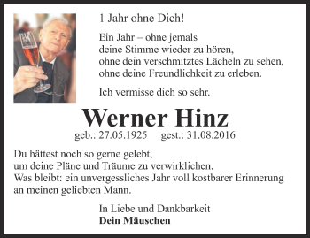 Traueranzeige von Werner Hinz